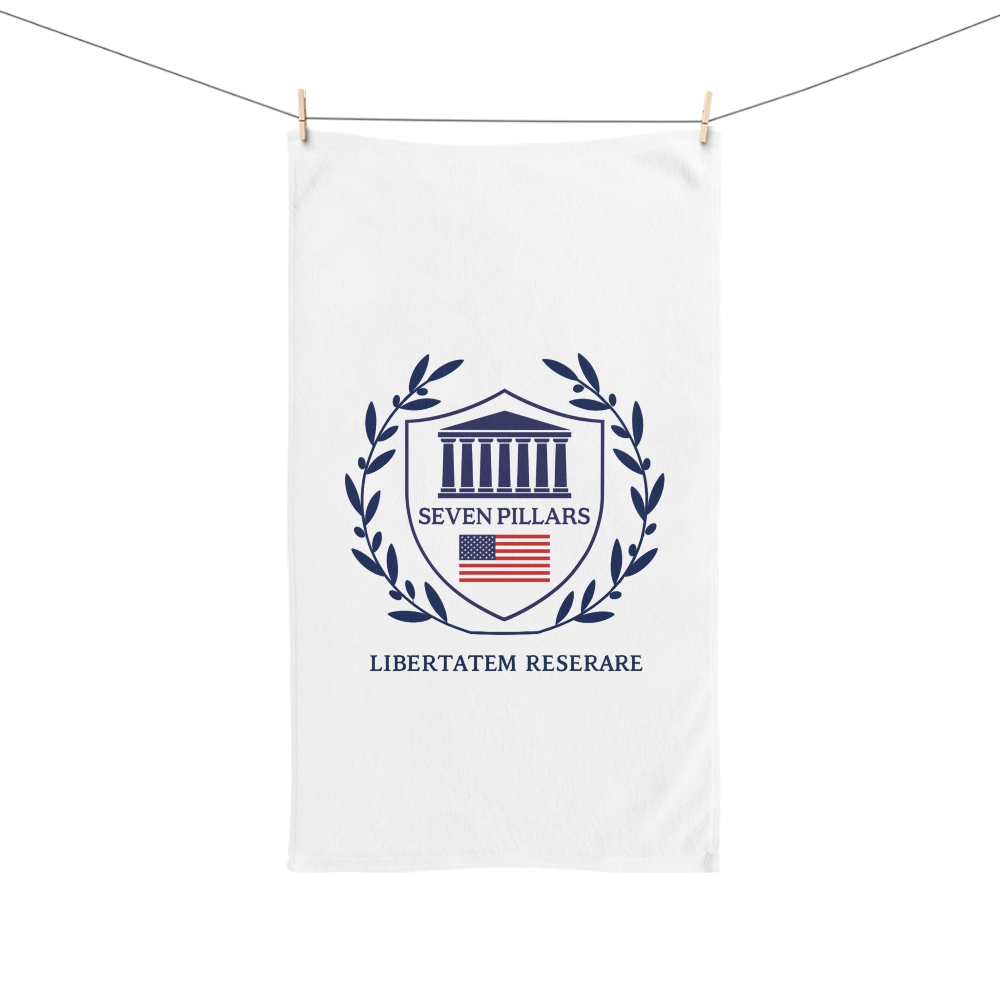 Country Club Golf Crest Hand Towel — Elegant Laurel & Columns Emblem
