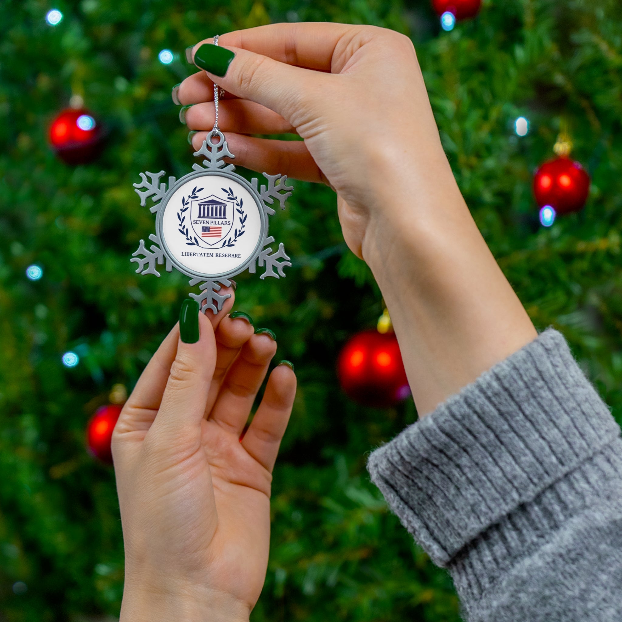 Pewter Snowflake Ornament — Patriotic Crest Holiday Ornament