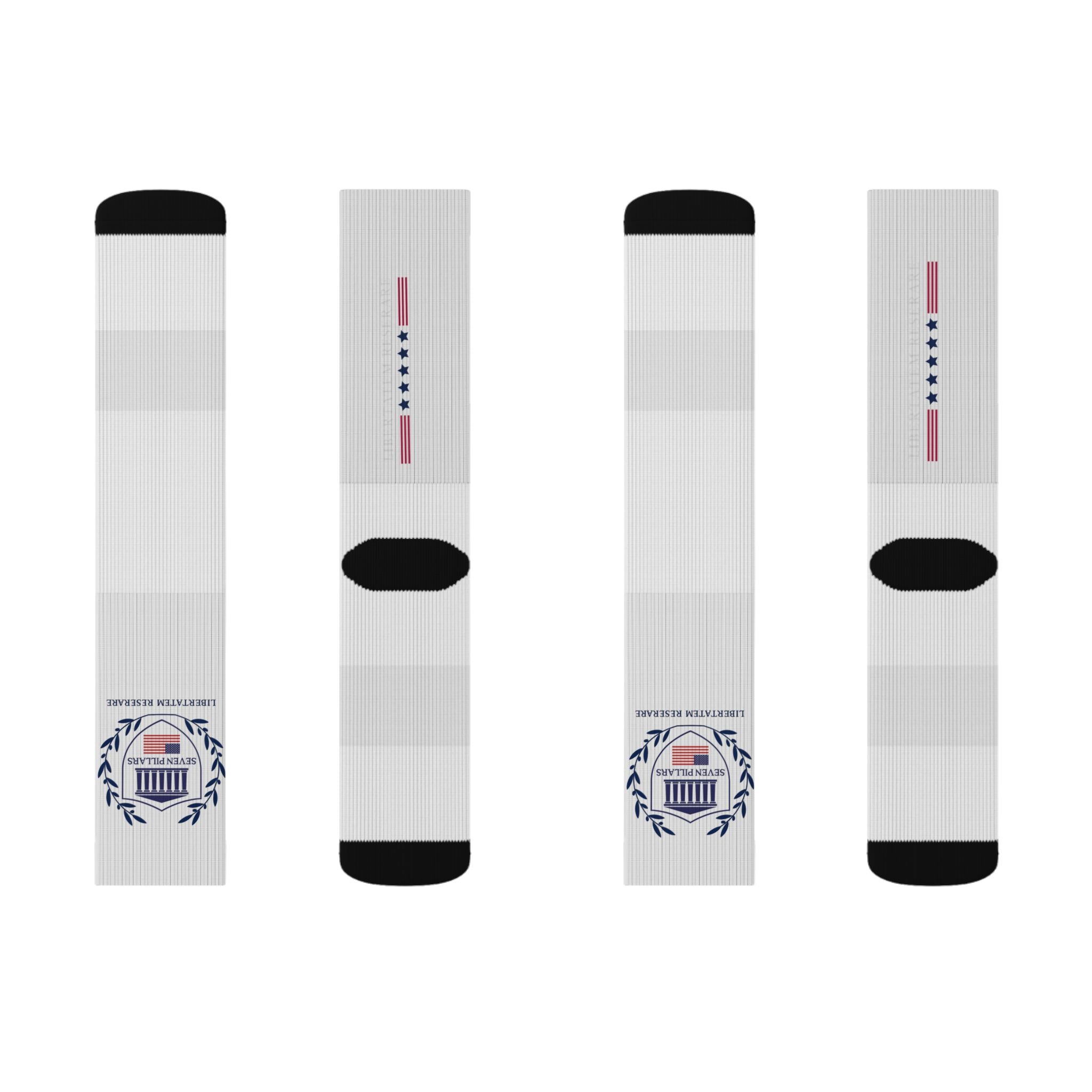 Patriotic Flag Emblem Sublimation Socks — USA Crest Crew Socks