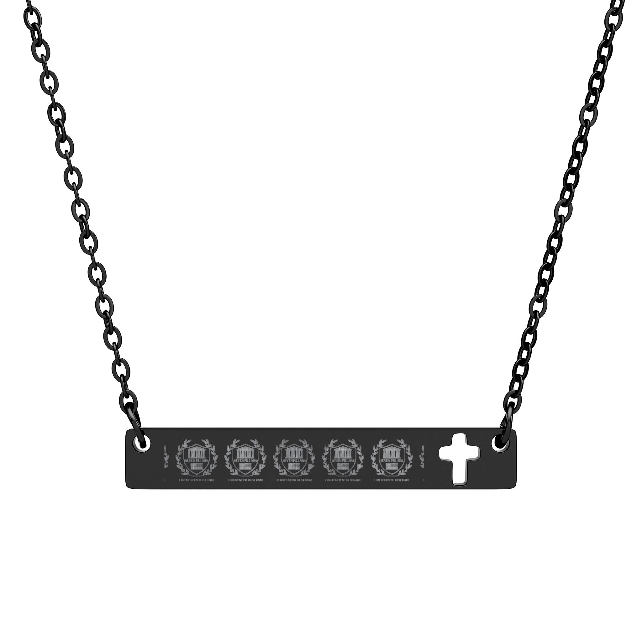 Unisex Cutout Cross Bar Necklace — Minimalist Stainless Steel, 'Faith • Freedom' Engraved