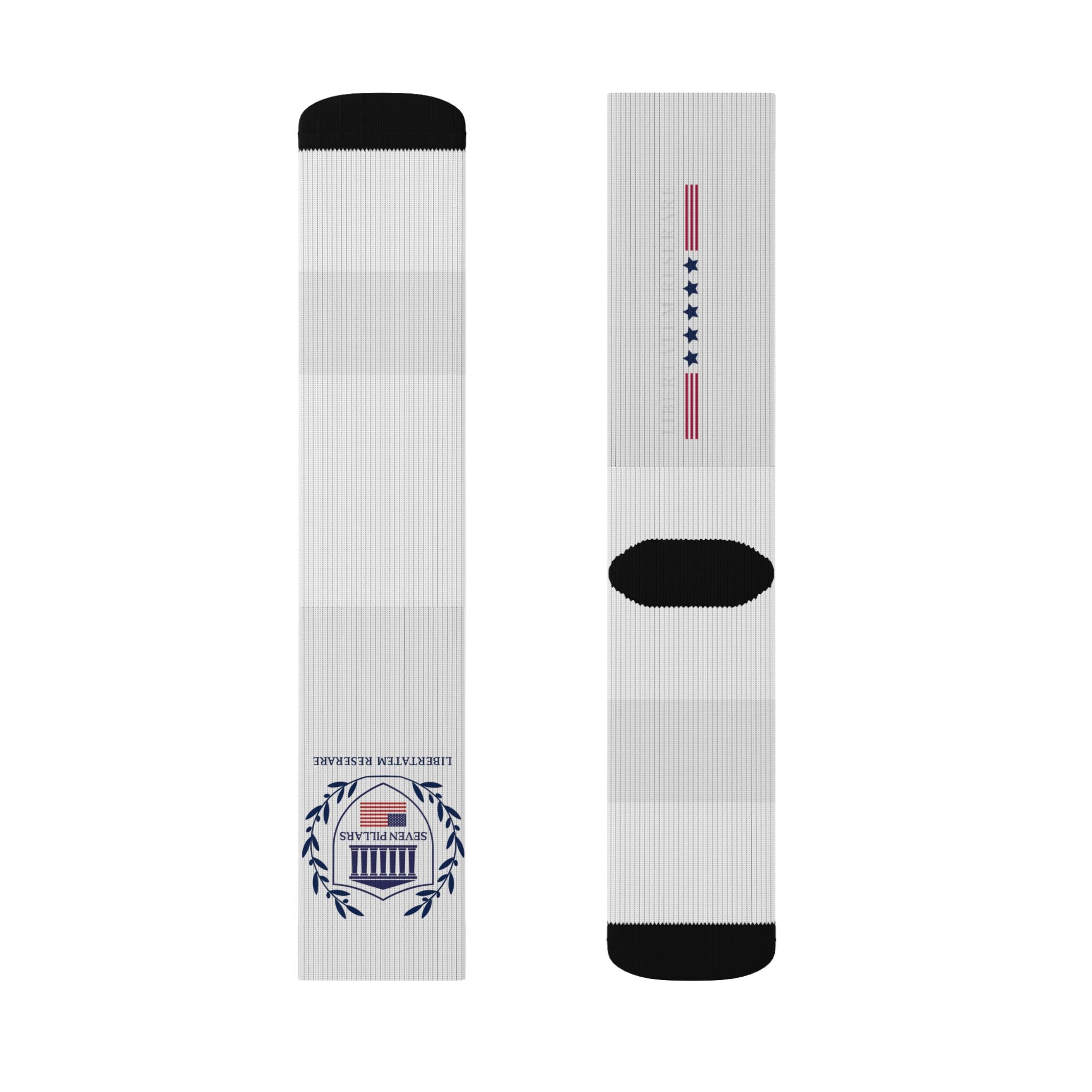 Patriotic Flag Emblem Sublimation Socks — USA Crest Crew Socks
