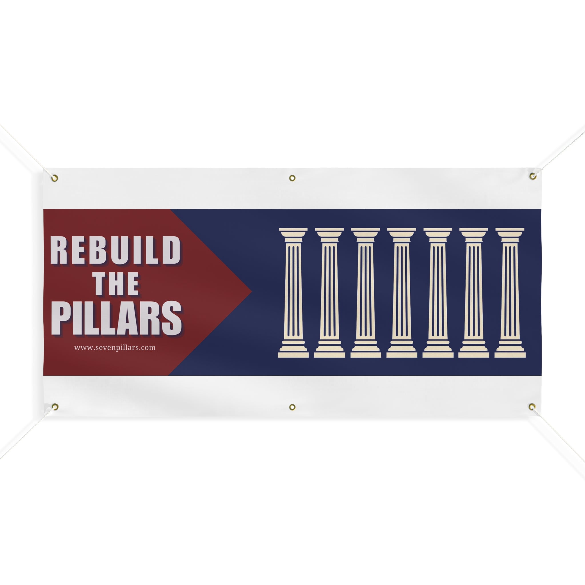 Patriotic Matte Banner — Bold 'Patriotic' Typography with Classical Pillars (Navy, Red, Off‑White)