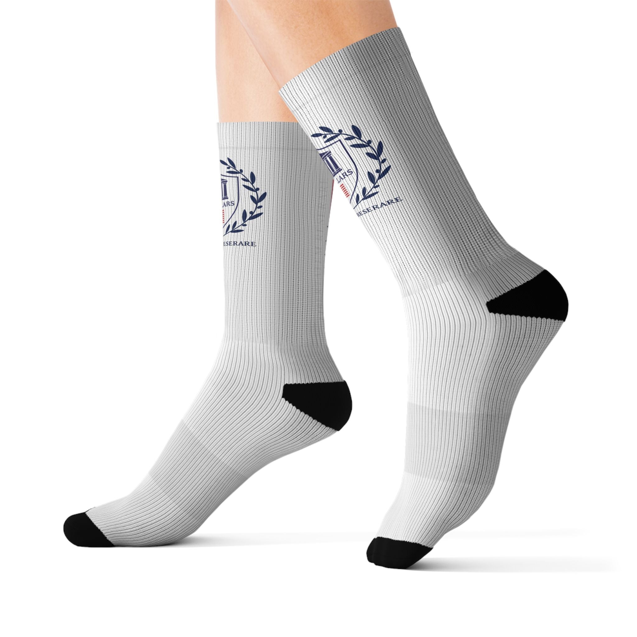 Patriotic Flag Emblem Sublimation Socks — USA Crest Crew Socks