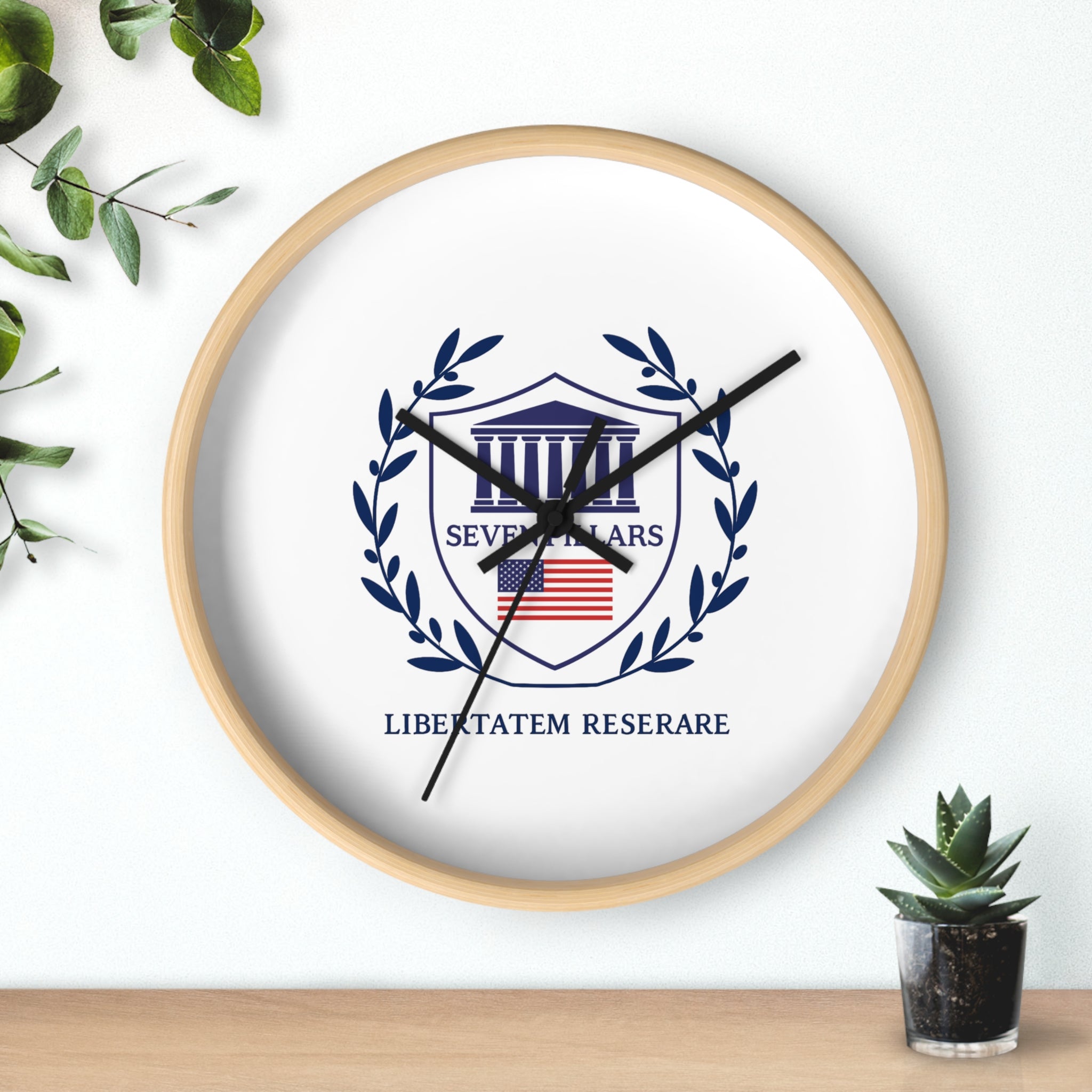 Heritage Patriotic Wall Clock — Crest Shield & Laurel Design