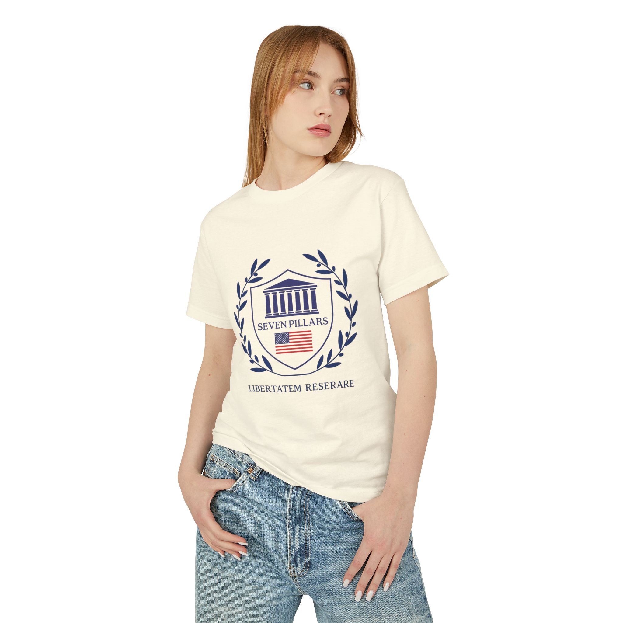 Cotton Tee with Seven Pillars Mission Movement Voice Stand Design