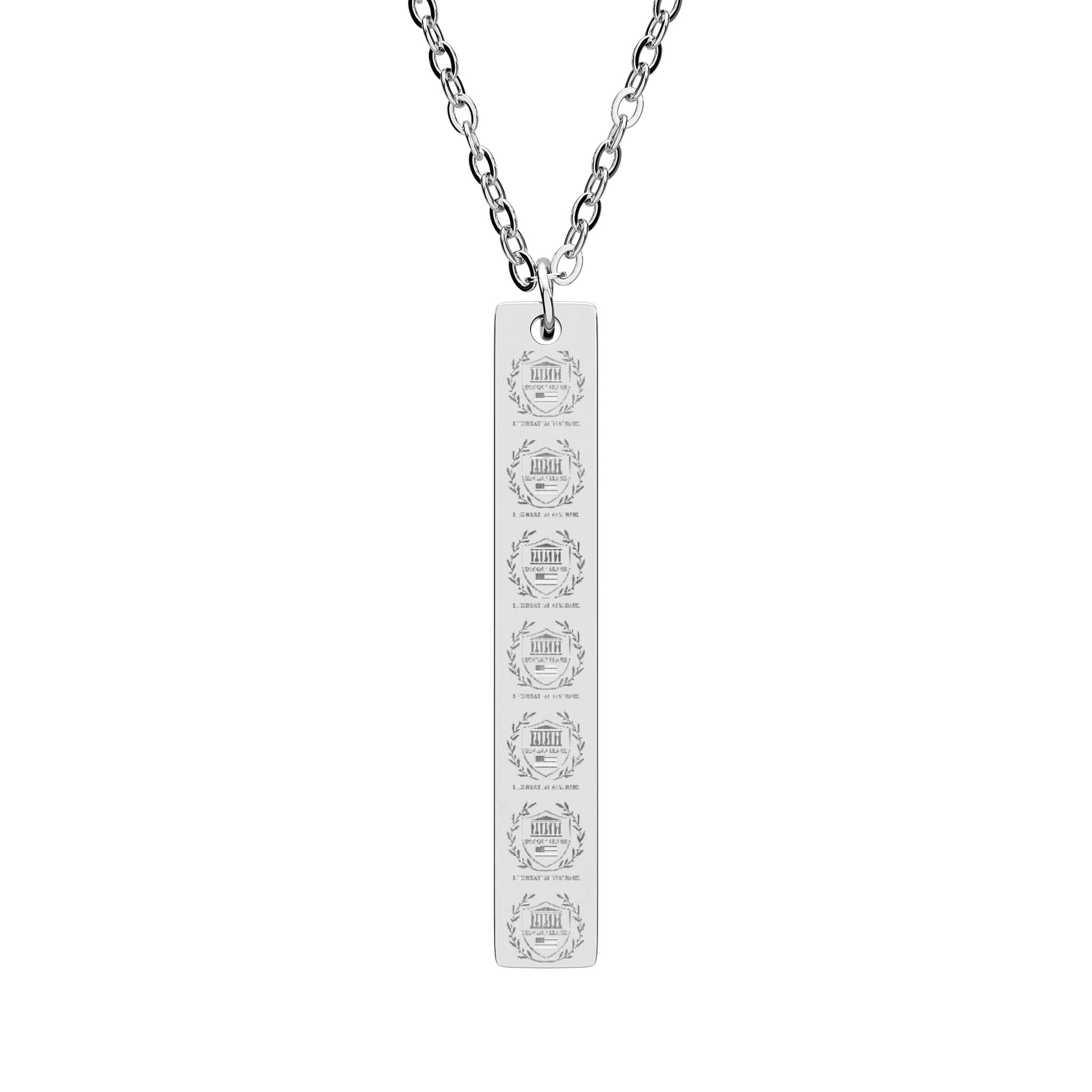 Engraved Vertical Bar Necklace — Minimalist Pixel Heart Pendant, Personalized Gift