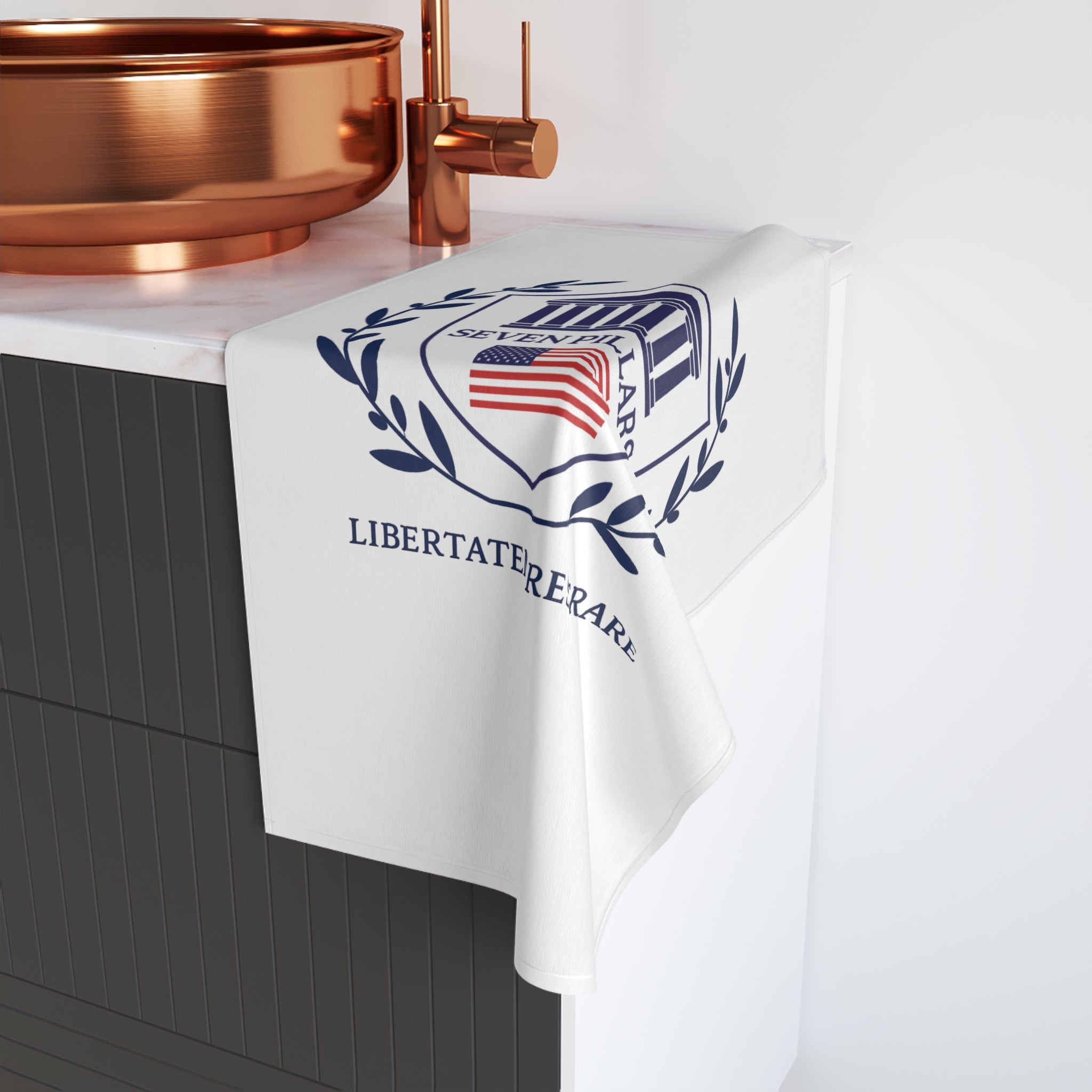 Country Club Golf Crest Hand Towel — Elegant Laurel & Columns Emblem