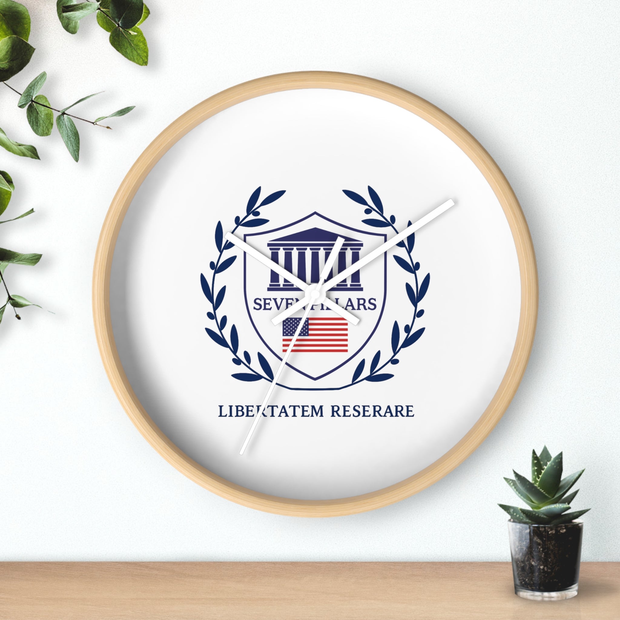 Heritage Patriotic Wall Clock — Crest Shield & Laurel Design